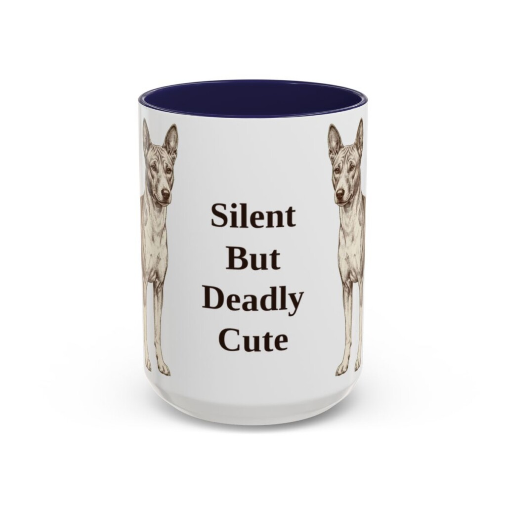 15oz Funny Basenji Mug, Navy, front view