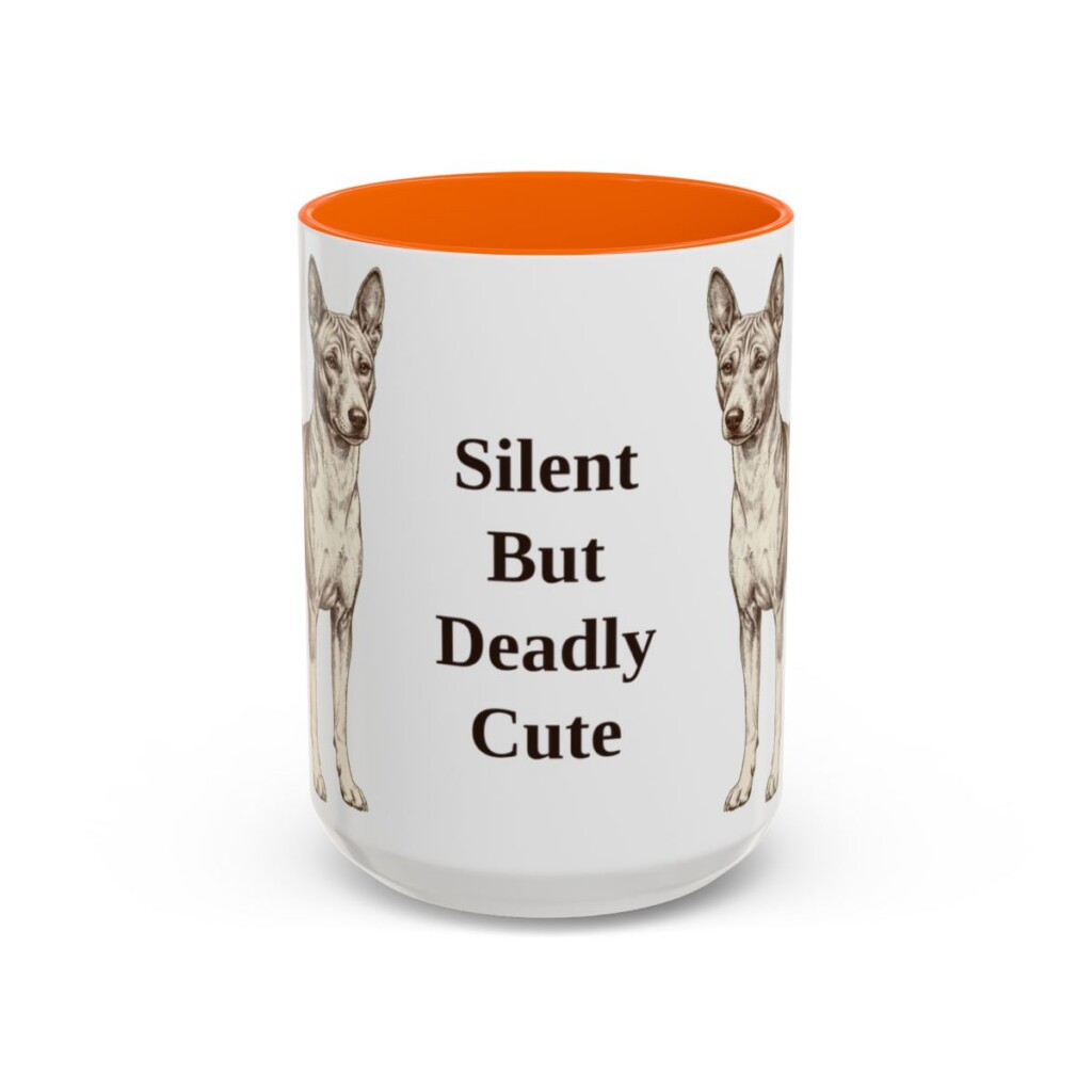 15oz Funny Basenji Mug, Orange, front view