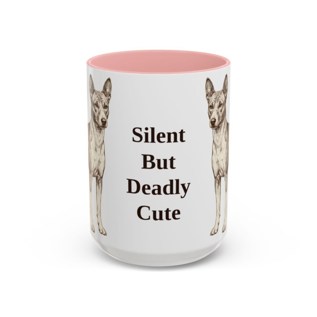 15oz Funny Basenji Mug, Pink, front view