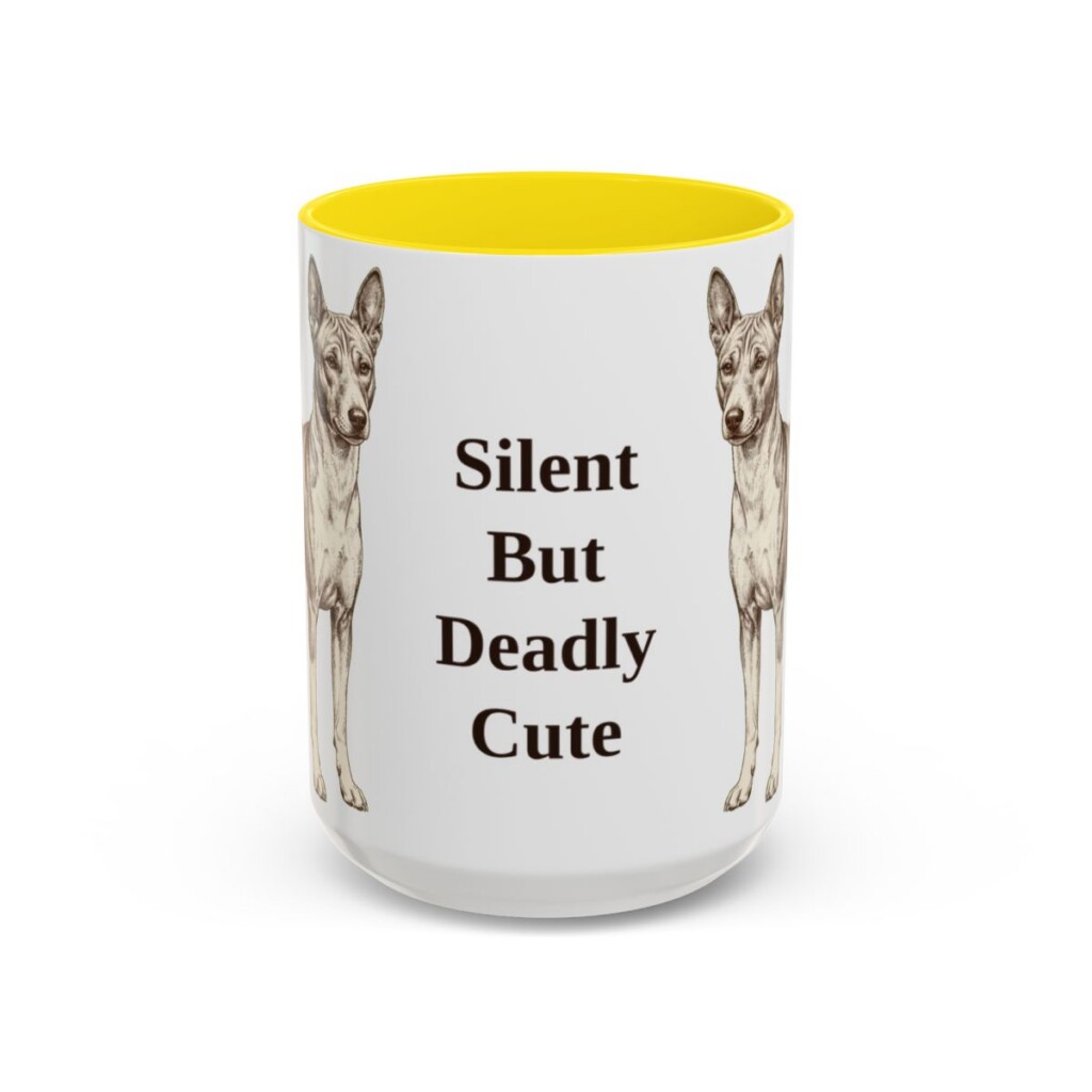 15oz Funny Basenji Mug, Yellow, front view