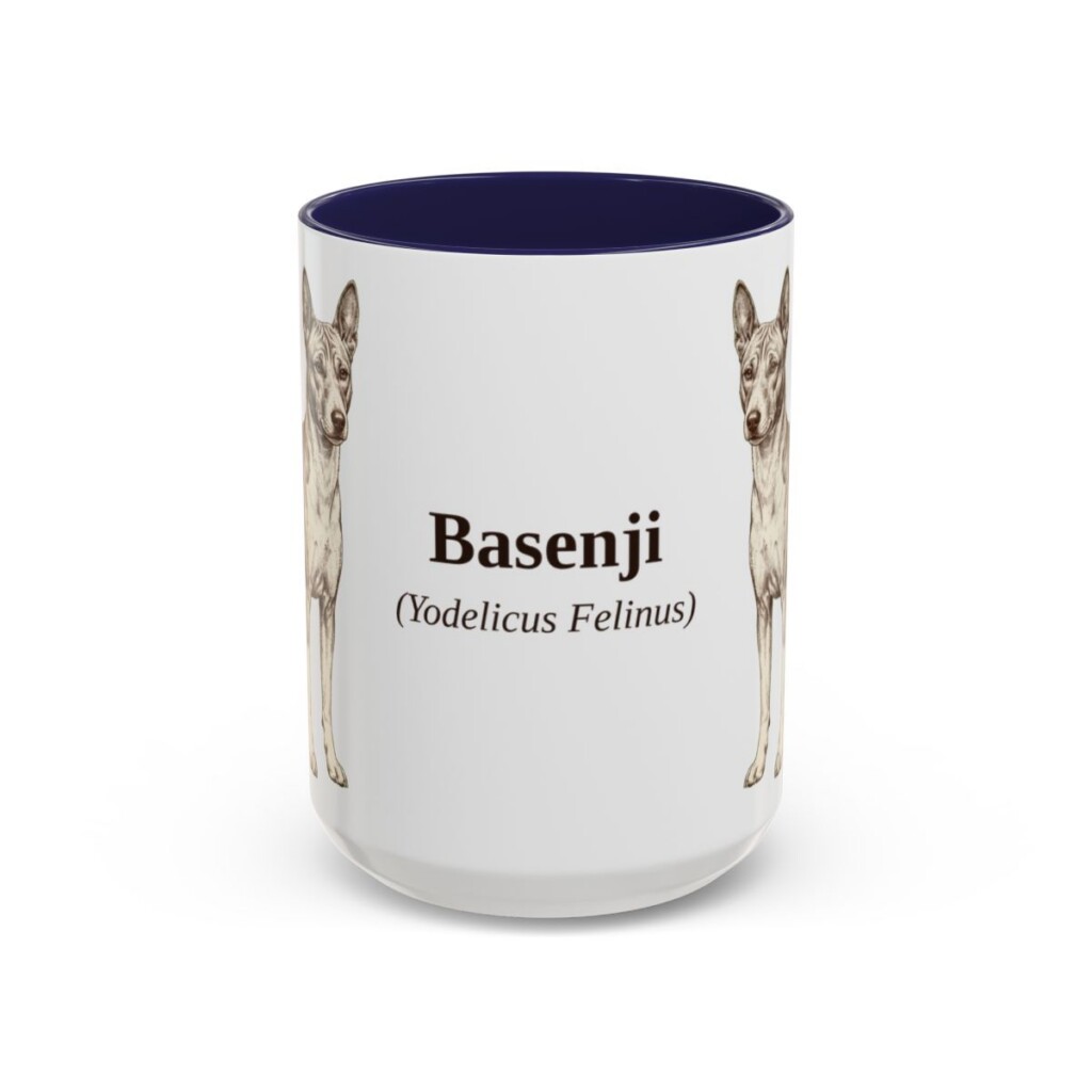 15oz Basenji Latin Mug, Navy, front view