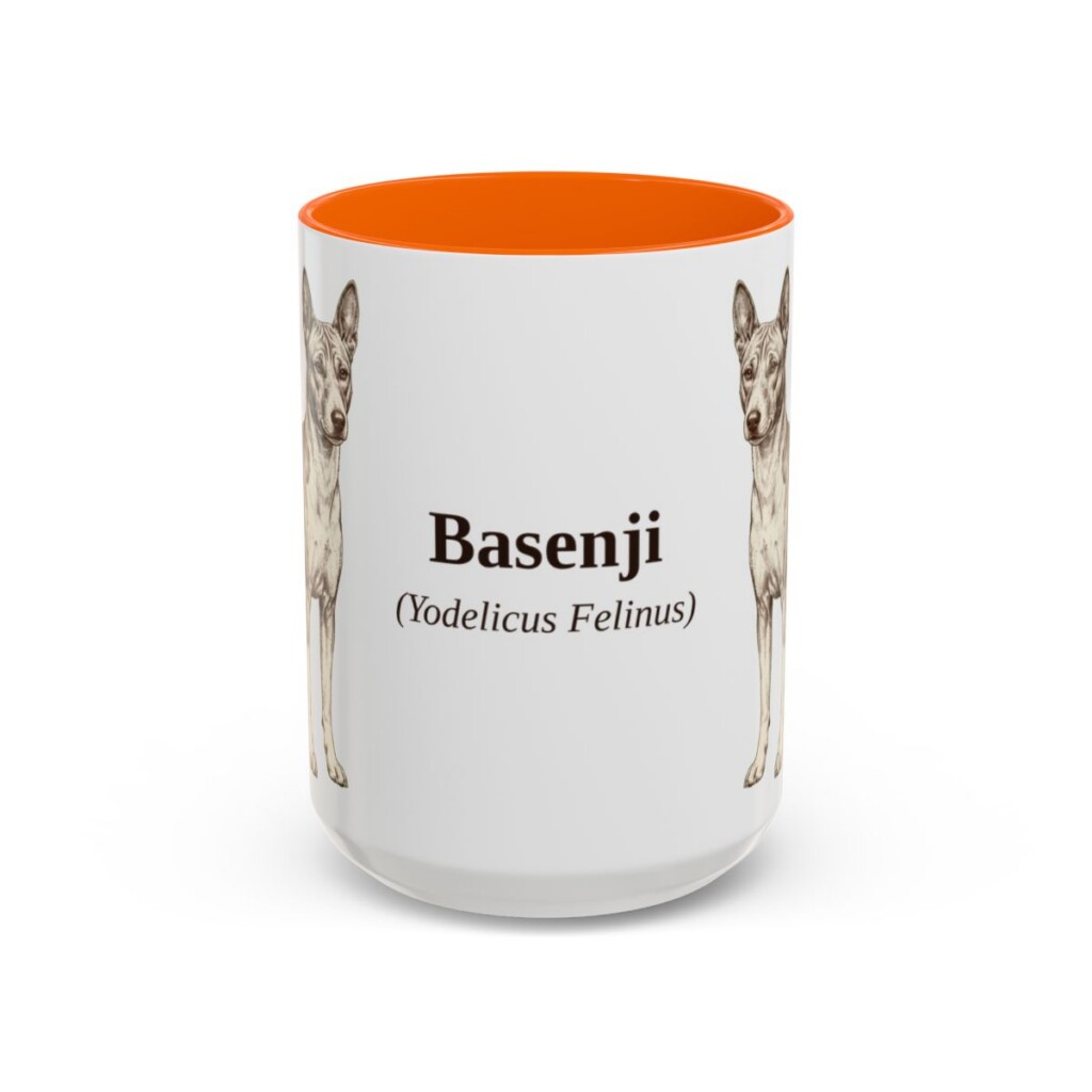 15oz Basenji Latin Mug, Orange, front view