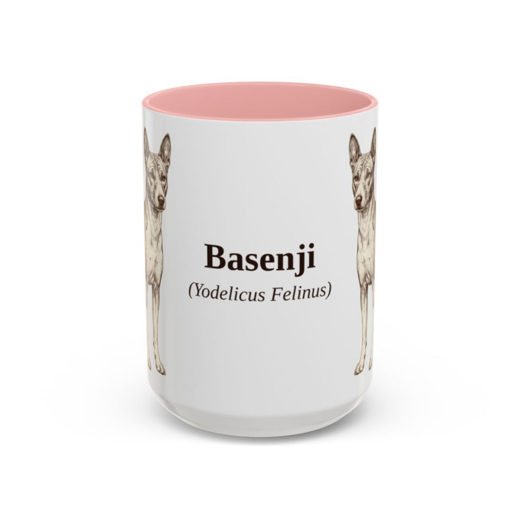 15oz Basenji Latin Mug, Pink, front view