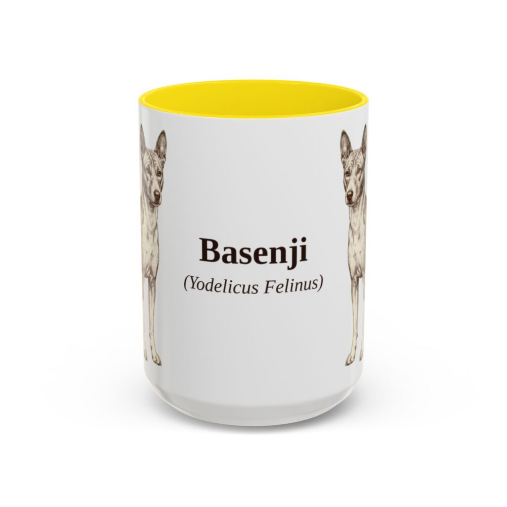 15oz Basenji Latin Mug, Yellow, front view