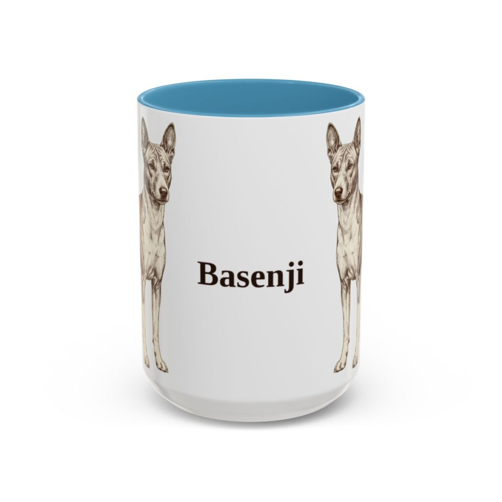 15oz Basenji Mug, Light Blue, front view