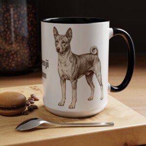 15oz Basenji Dog Mom Mug, Black, lifestyle photo
