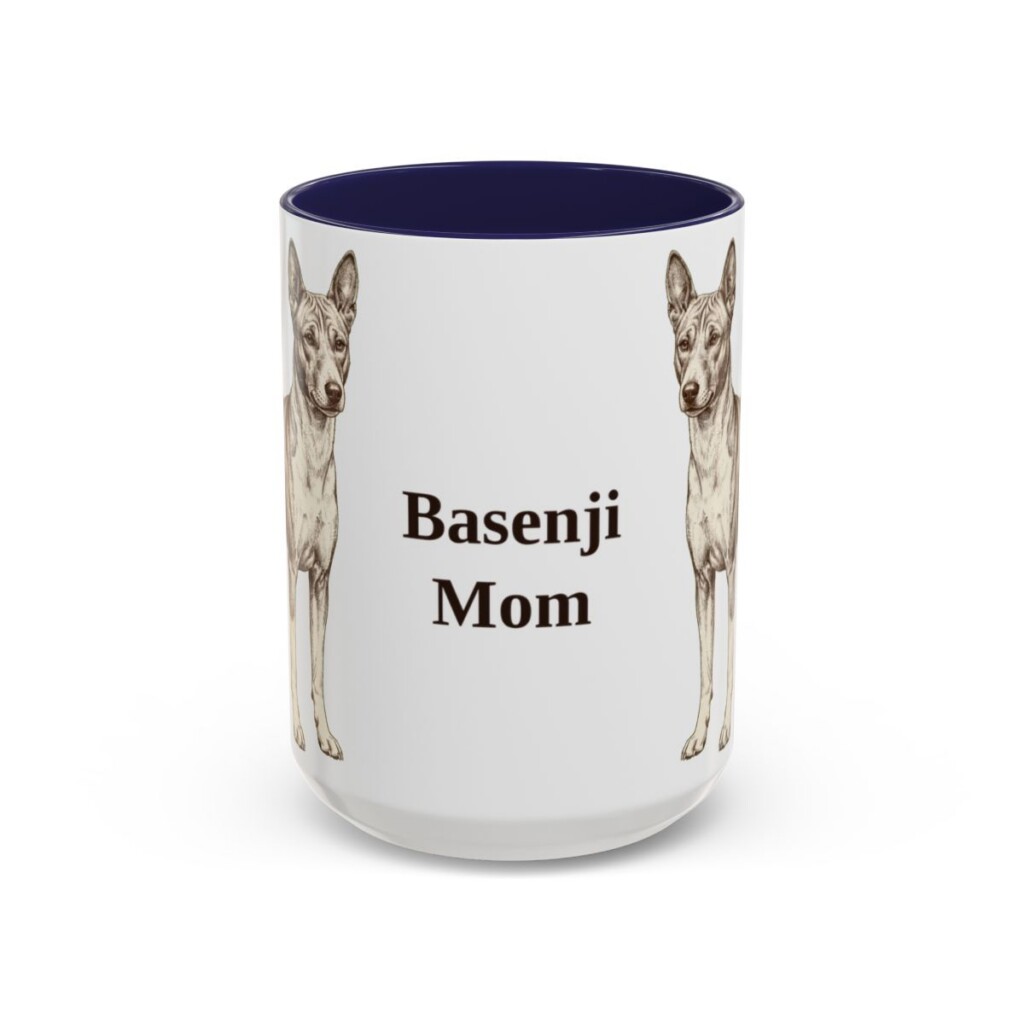 15oz Basenji Dog Mom Mug, Navy, front view