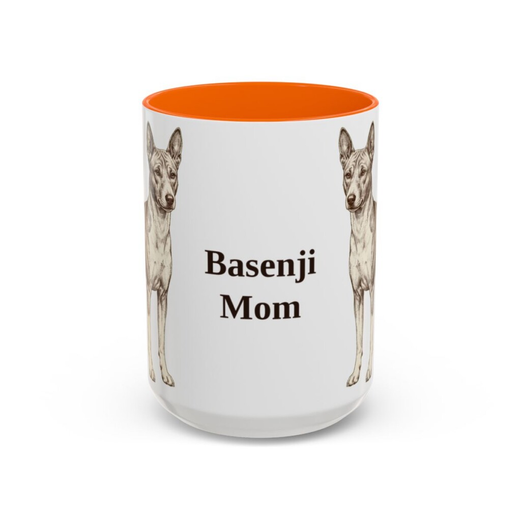 15oz Basenji Dog Mom Mug, Orange, front view