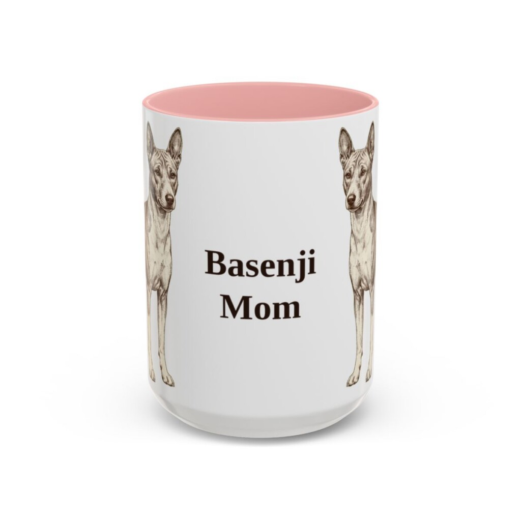 15oz Basenji Dog Mom Mug, Pink, front view