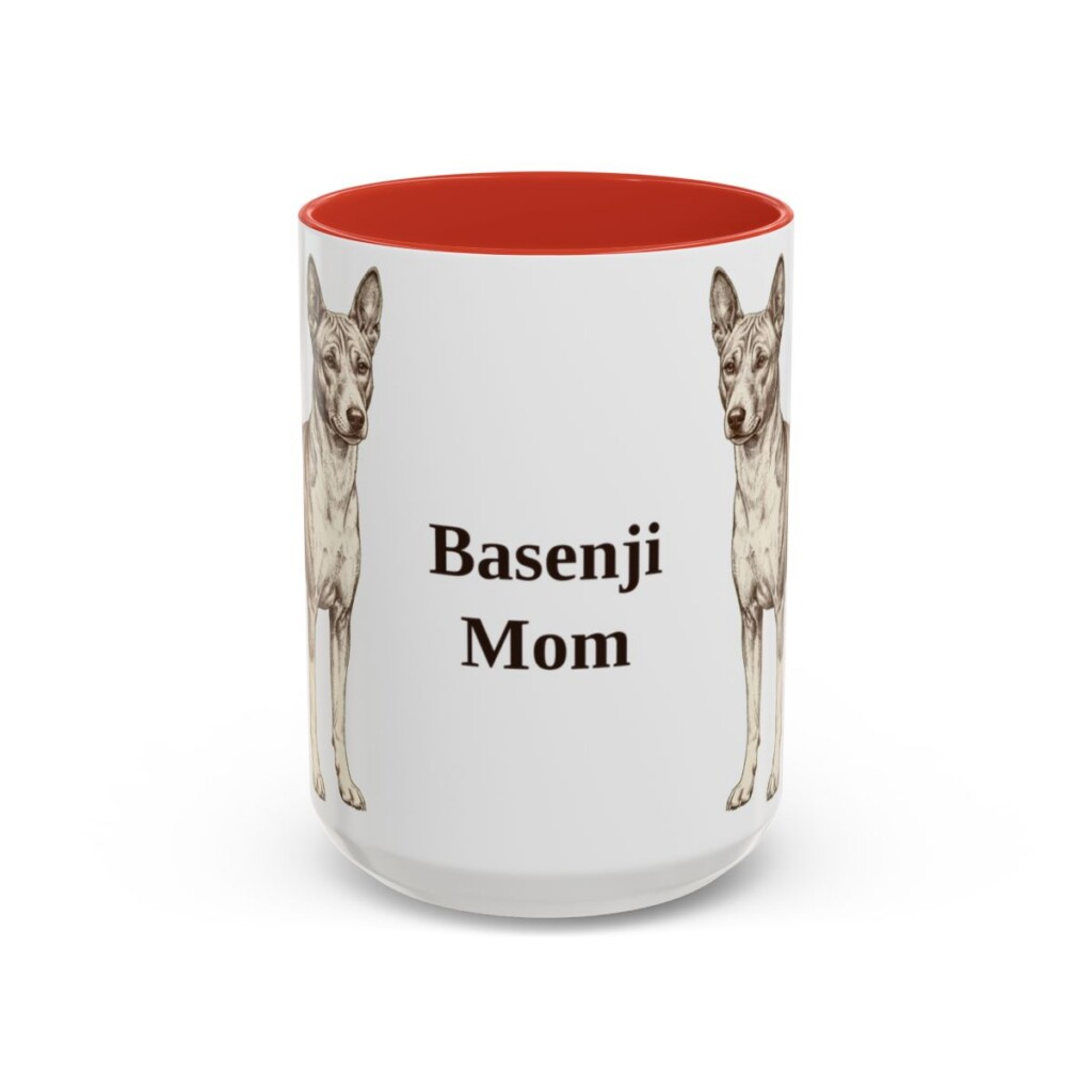 15oz Basenji Dog Mom Mug, Red, front view
