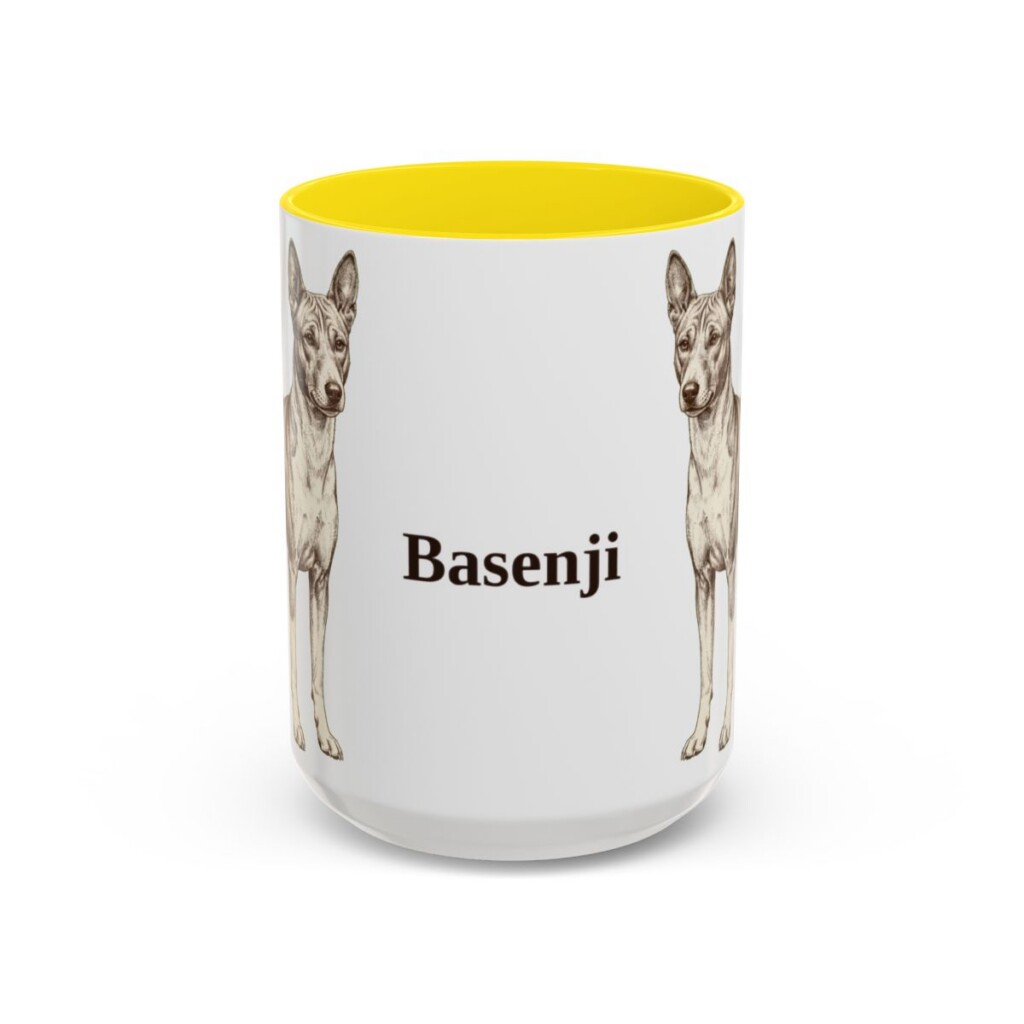 15oz Basenji Mug, Yellow, front view