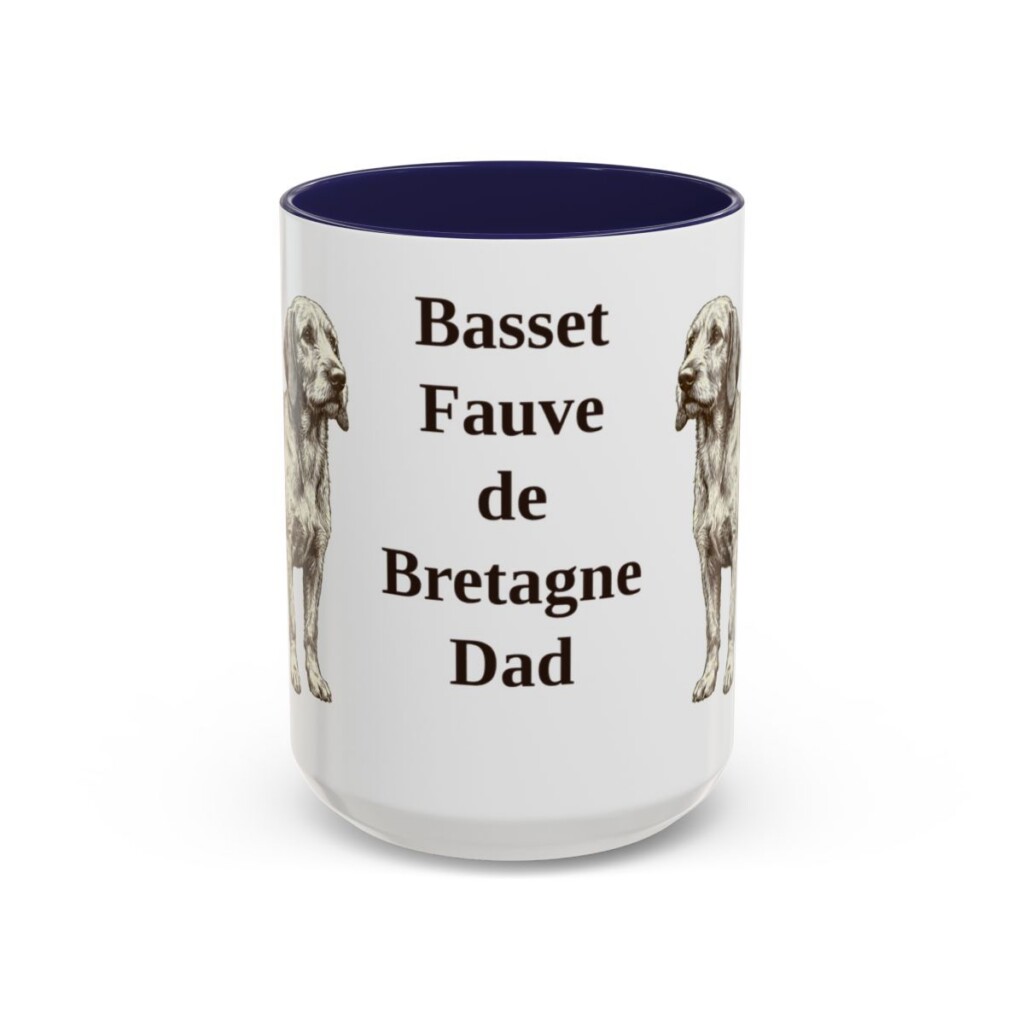 15oz-basset-fauve-de-bretagne-mug-dad-navy 15oz Basset Fauve de Bretagne Dog Dad Mug, Navy, front view