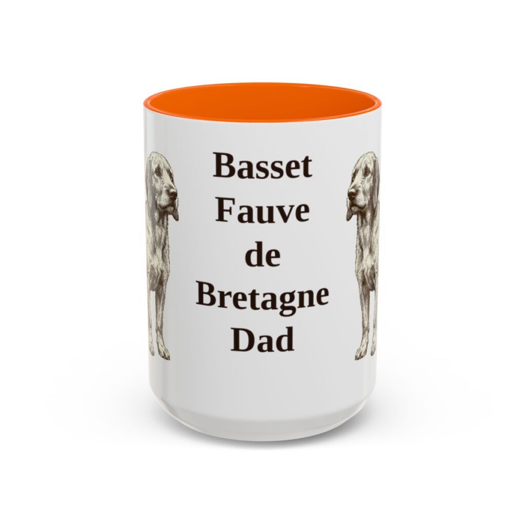 15oz-basset-fauve-de-bretagne-mug-dad-orange 15oz Basset Fauve de Bretagne Dog Dad Mug, Orange, front view