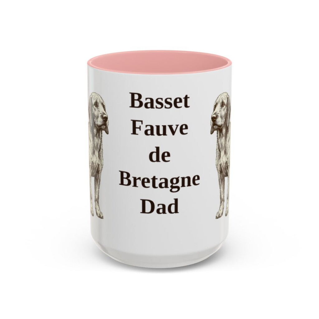 15oz-basset-fauve-de-bretagne-mug-dad-pink 15oz Basset Fauve de Bretagne Dog Dad Mug, Pink, front view