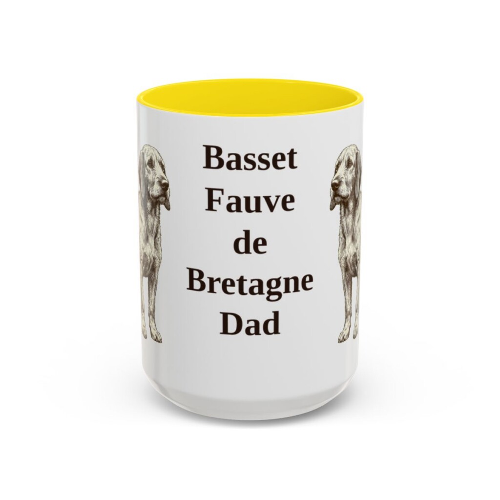 15oz-basset-fauve-de-bretagne-mug-dad-yellow 15oz Basset Fauve de Bretagne Dog Dad Mug, Yellow, front view