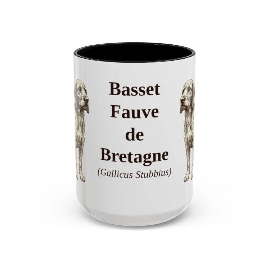 15oz Basset Fauve de Bretagne Latin Mug, Black, front view