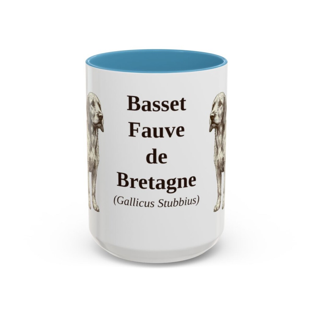 15oz Basset Fauve de Bretagne Latin Mug, Light Blue, front view