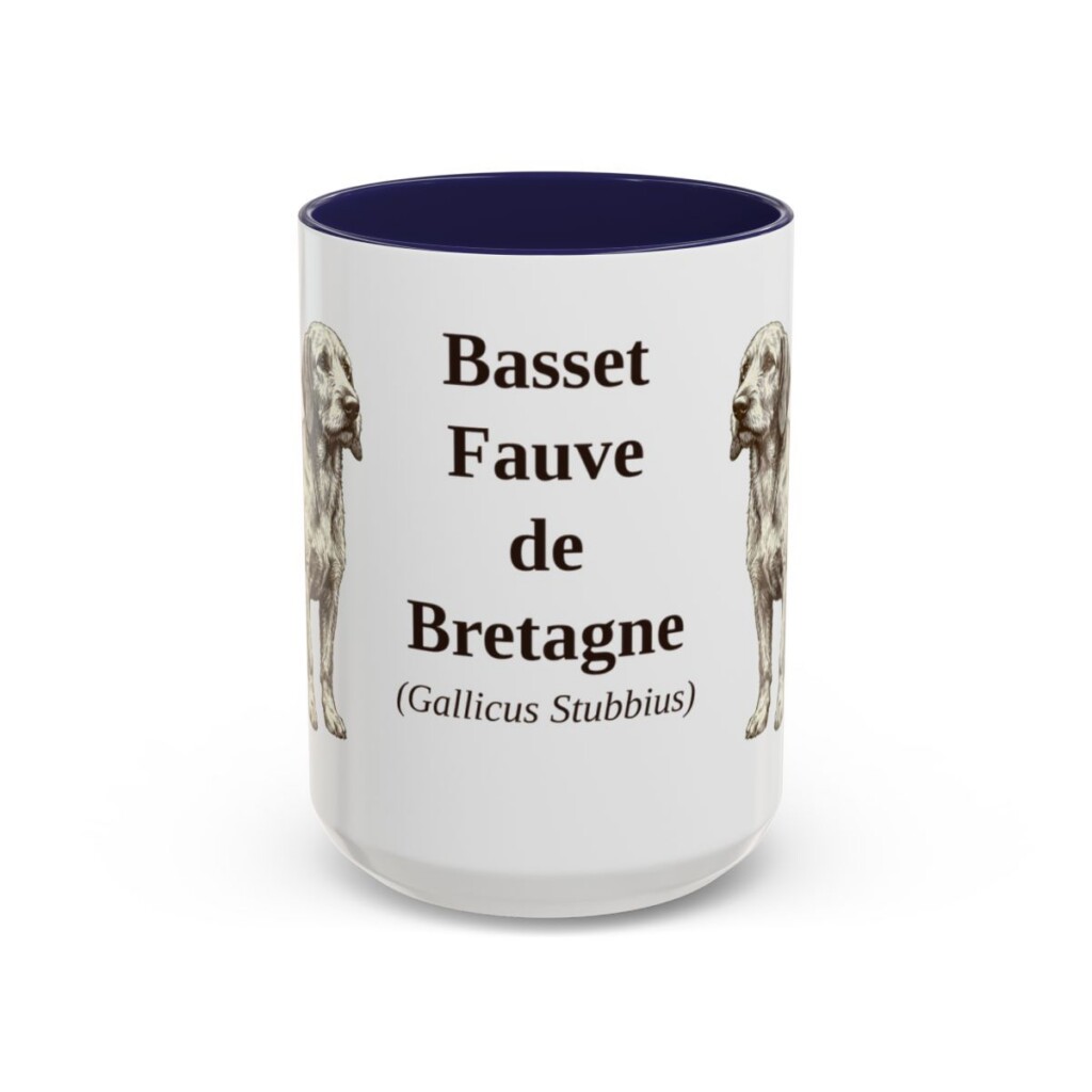 15oz Basset Fauve de Bretagne Latin Mug, Navy, front view