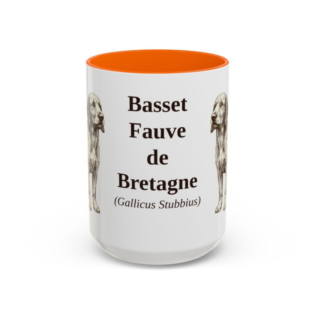 15oz Basset Fauve de Bretagne Latin Mug, Orange, front view