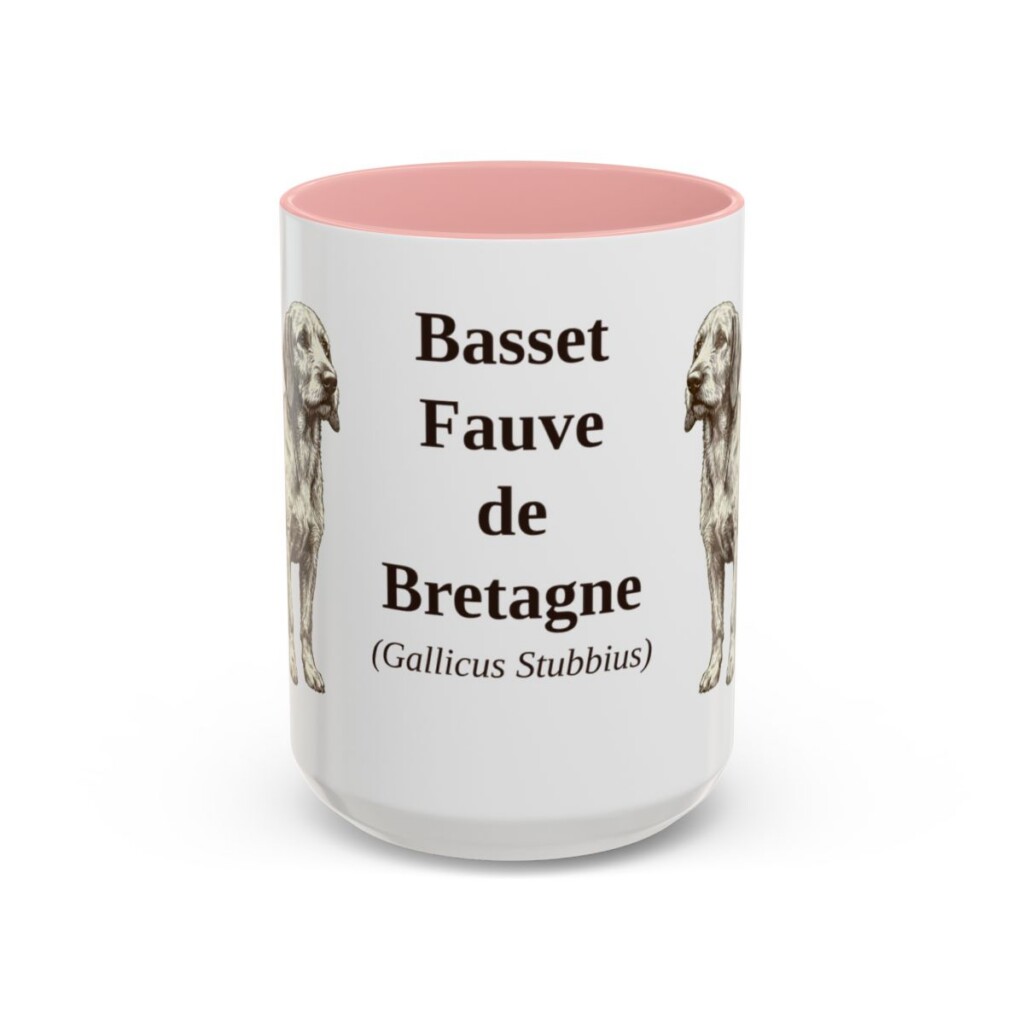 15oz Basset Fauve de Bretagne Latin Mug, Pink, front view