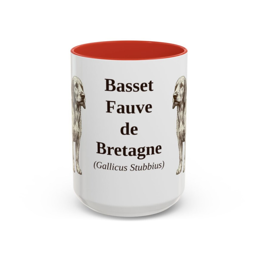 15oz Basset Fauve de Bretagne Latin Mug, Red, front view