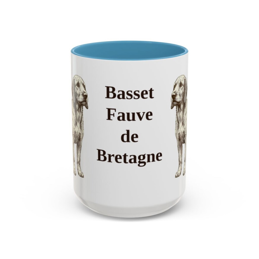 15oz Basset Fauve de Bretagne Mug, Light Blue, front view