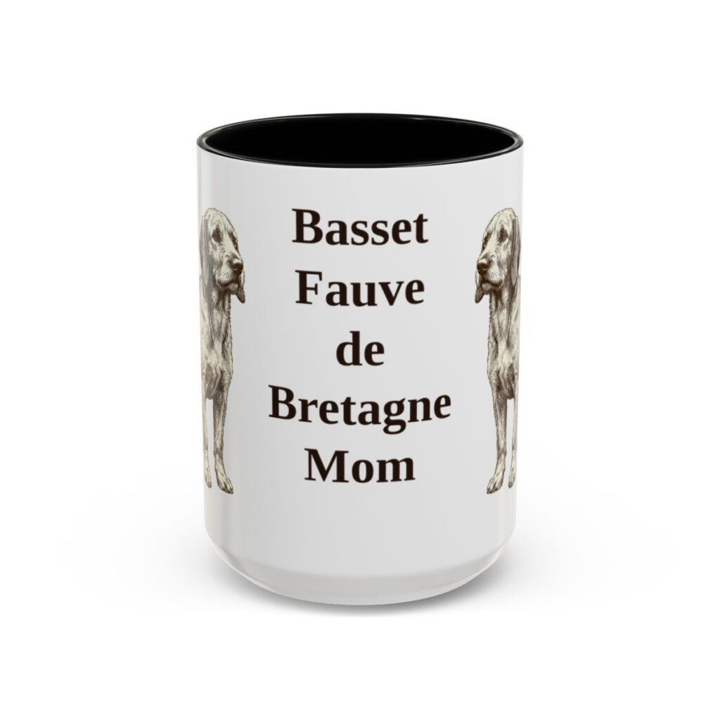 15oz Basset Fauve de Bretagne Dog Mom Mug, Black, front view