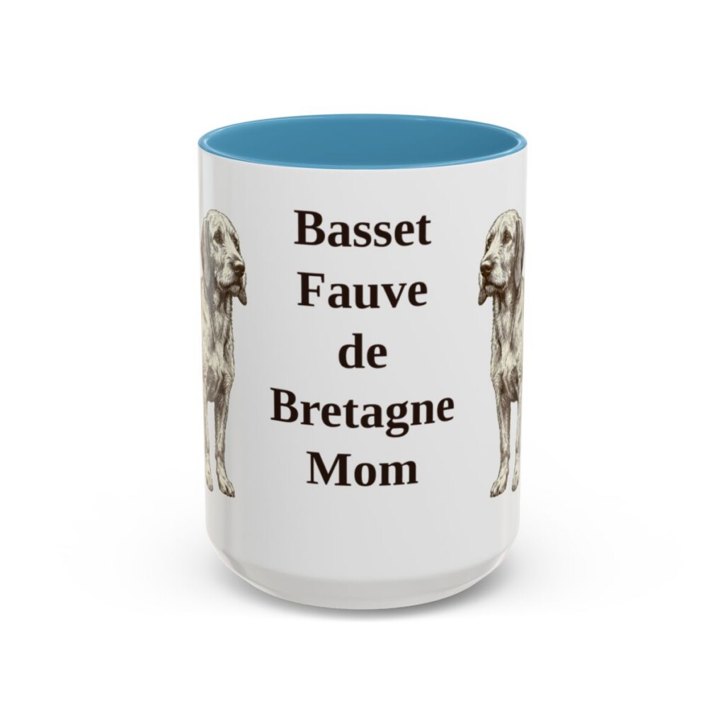 15oz Basset Fauve de Bretagne Dog Mom Mug, Light Blue, front view