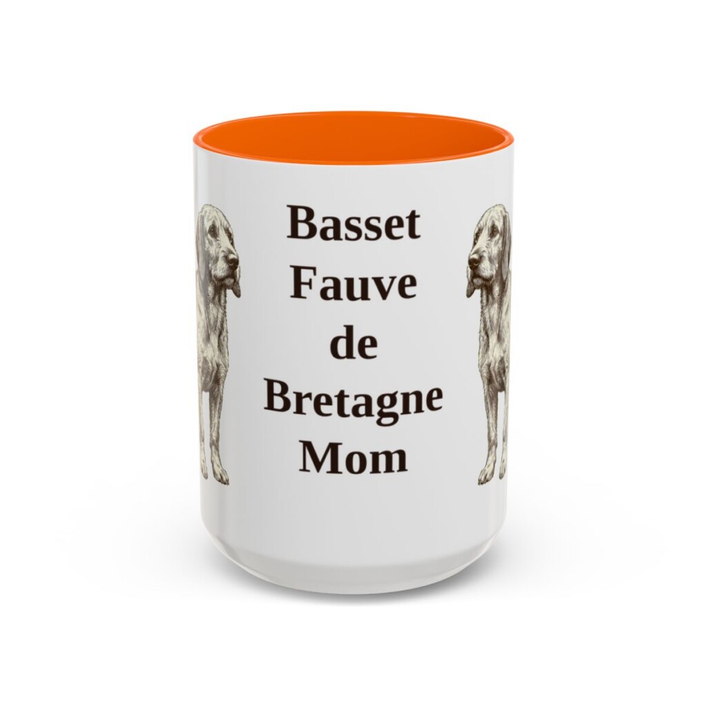 15oz Basset Fauve de Bretagne Dog Mom Mug, Orange, front view