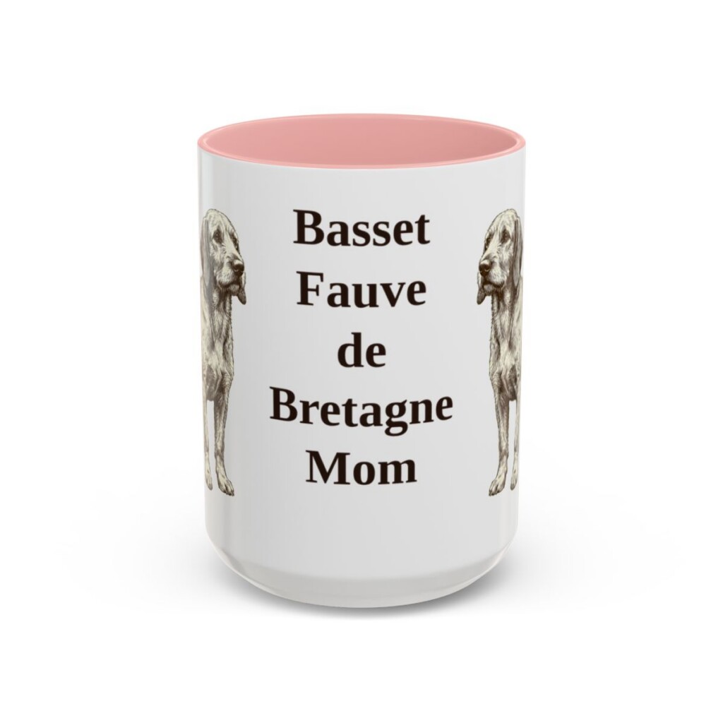 15oz Basset Fauve de Bretagne Dog Mom Mug, Pink, front view