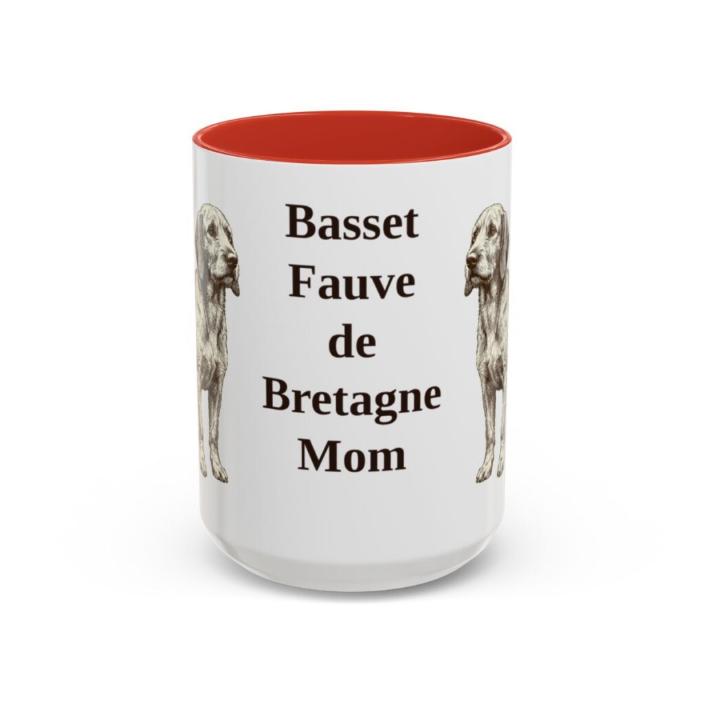 15oz Basset Fauve de Bretagne Dog Mom Mug, Red, front view