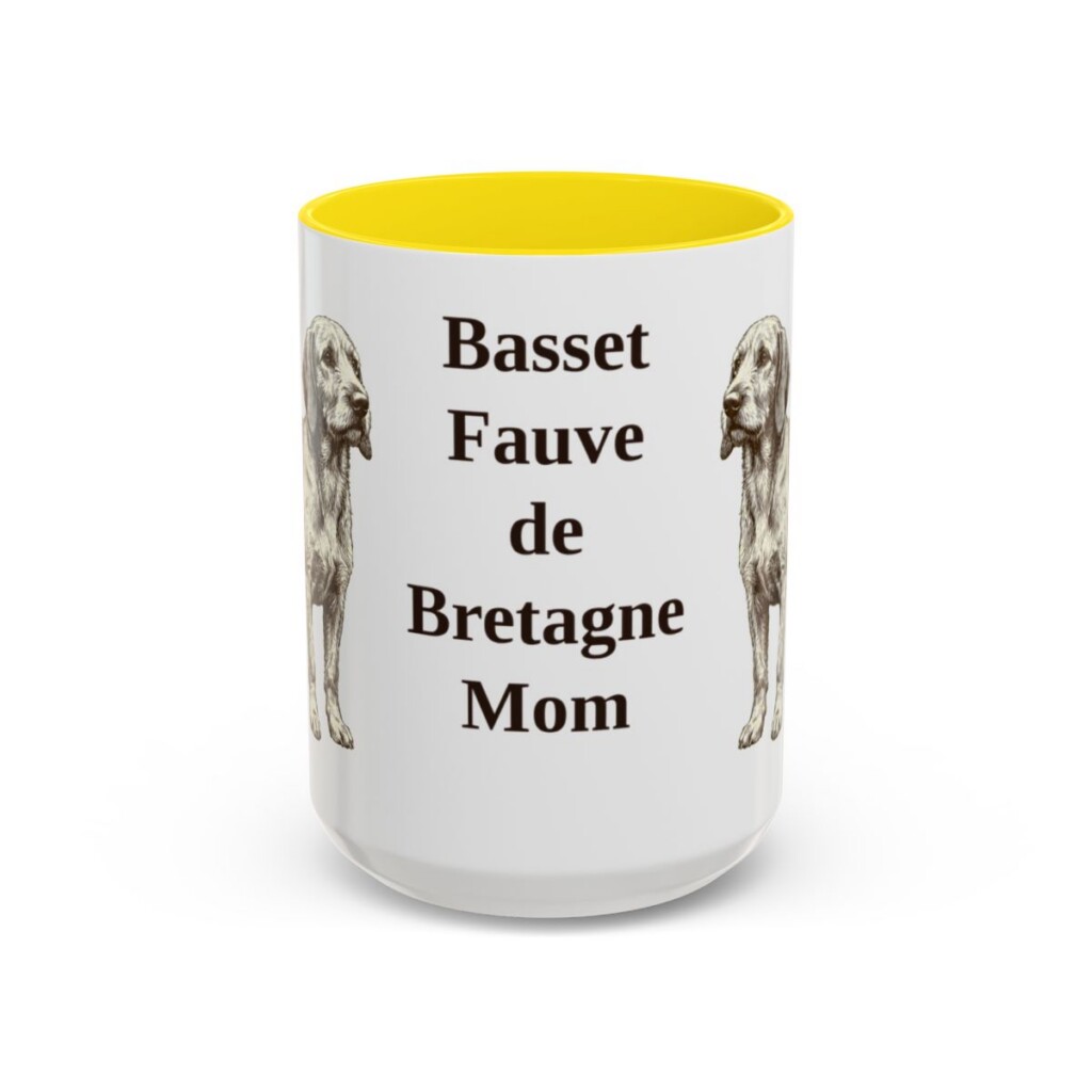 15oz Basset Fauve de Bretagne Dog Mom Mug, Yellow, front view