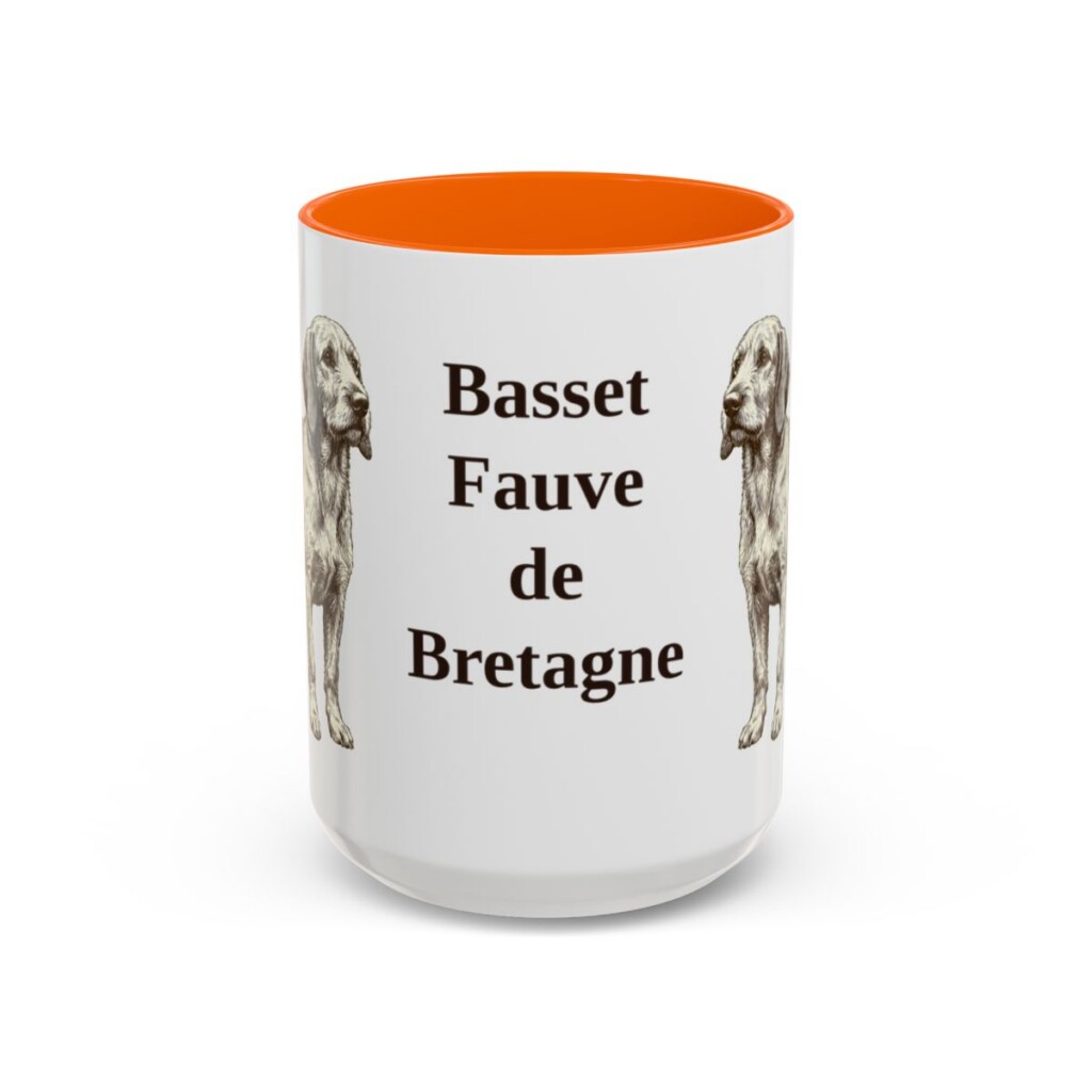 15oz Basset Fauve de Bretagne Mug, Orange, front view