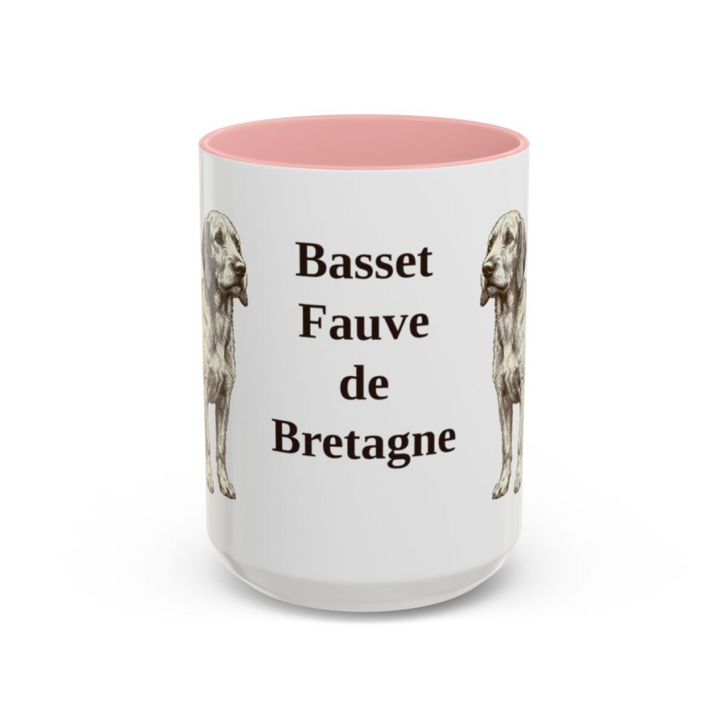 15oz Basset Fauve de Bretagne Mug, Pink, front view