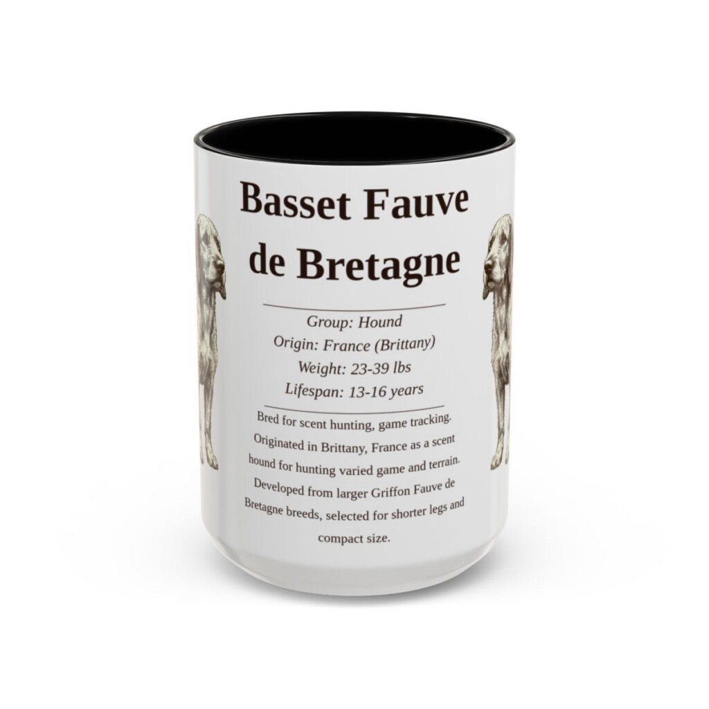 15oz Basset Fauve de Bretagne Mug, Black, front view
