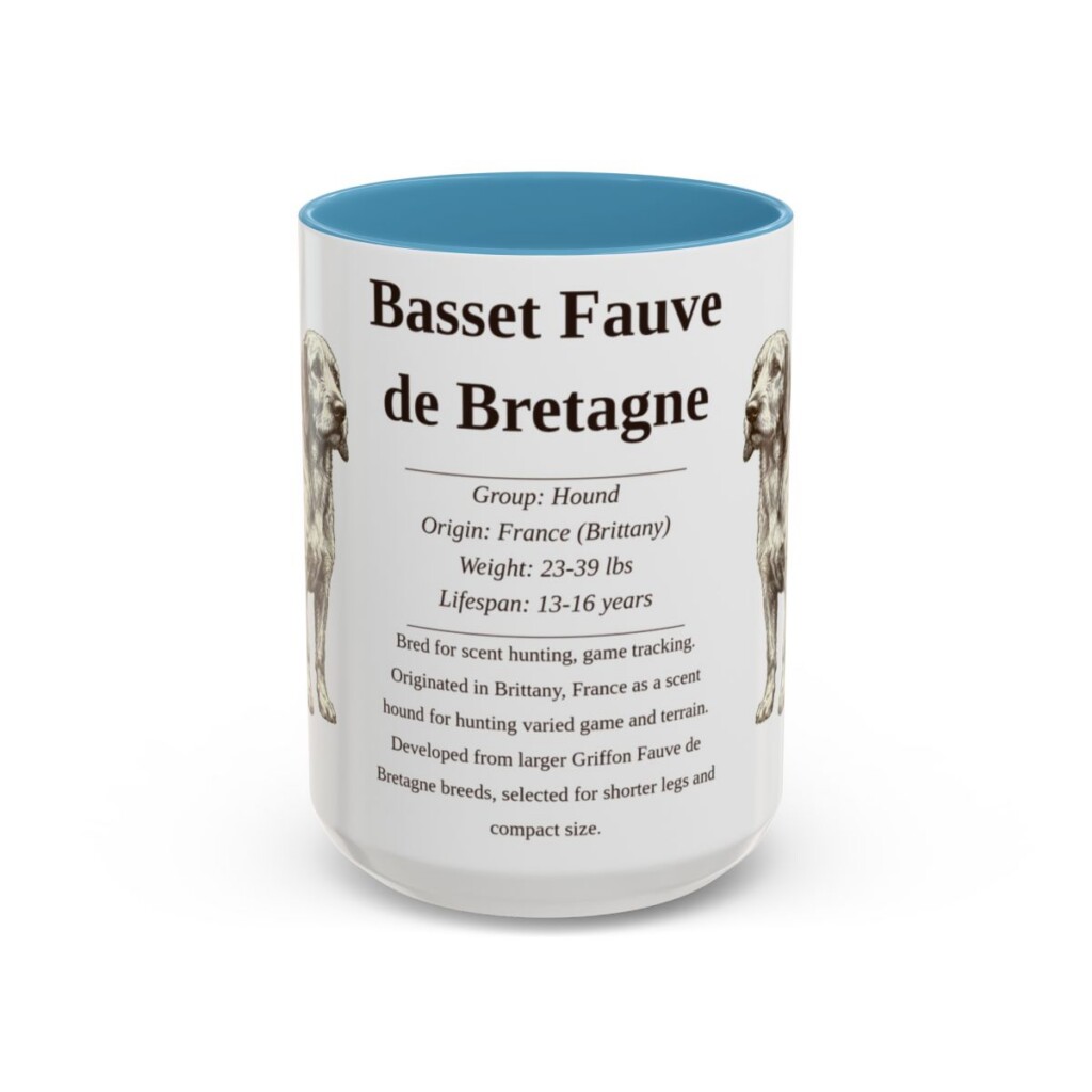 15oz Basset Fauve de Bretagne Mug, Light Blue, front view