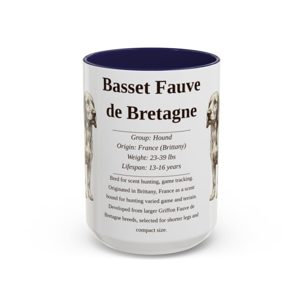 15oz Basset Fauve de Bretagne Mug, Navy, front view