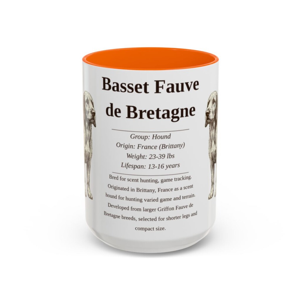 15oz Basset Fauve de Bretagne Mug, Orange, front view