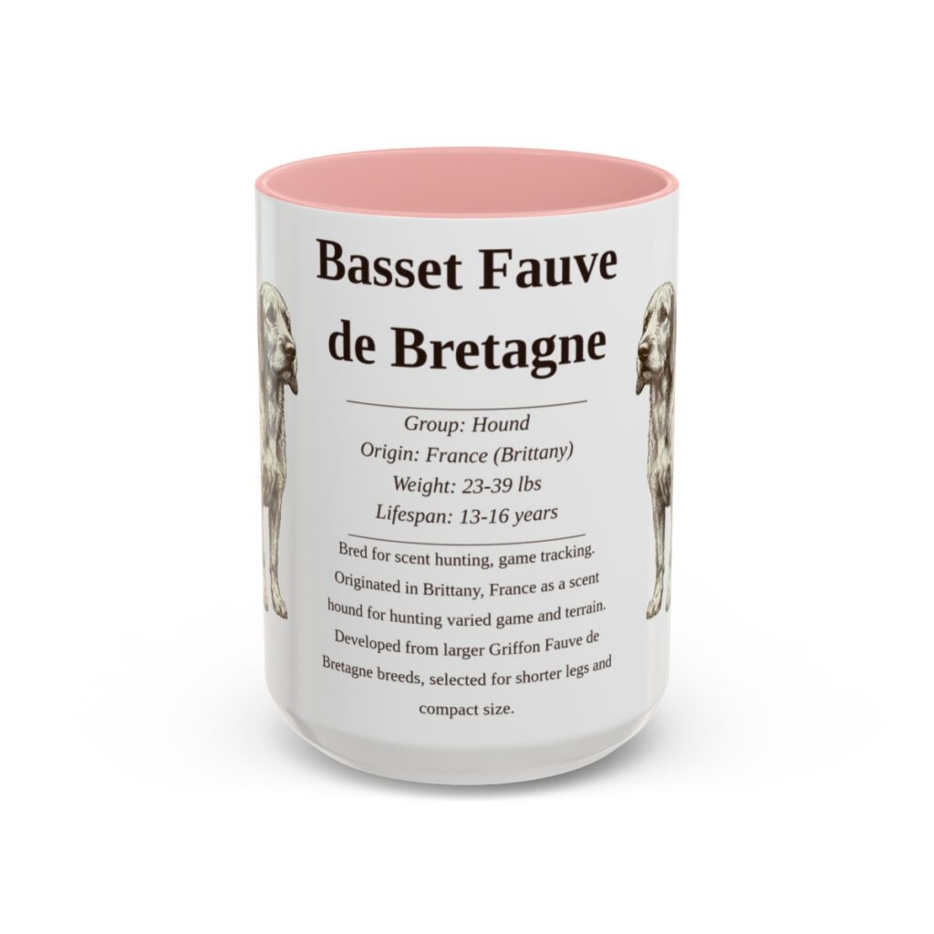 15oz Basset Fauve de Bretagne Mug, Pink, front view