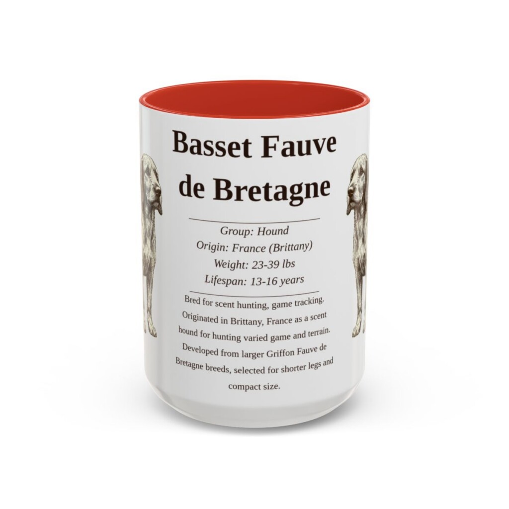 15oz Basset Fauve de Bretagne Mug, Red, front view