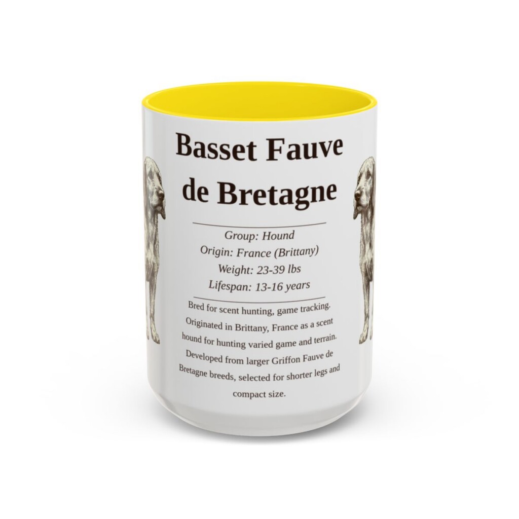 15oz Basset Fauve de Bretagne Mug, Yellow, front view