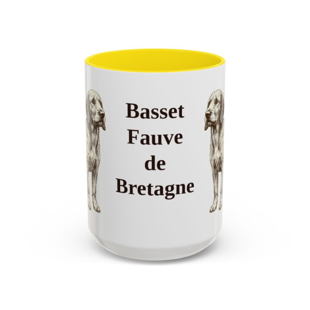 15oz Basset Fauve de Bretagne Mug, Yellow, front view