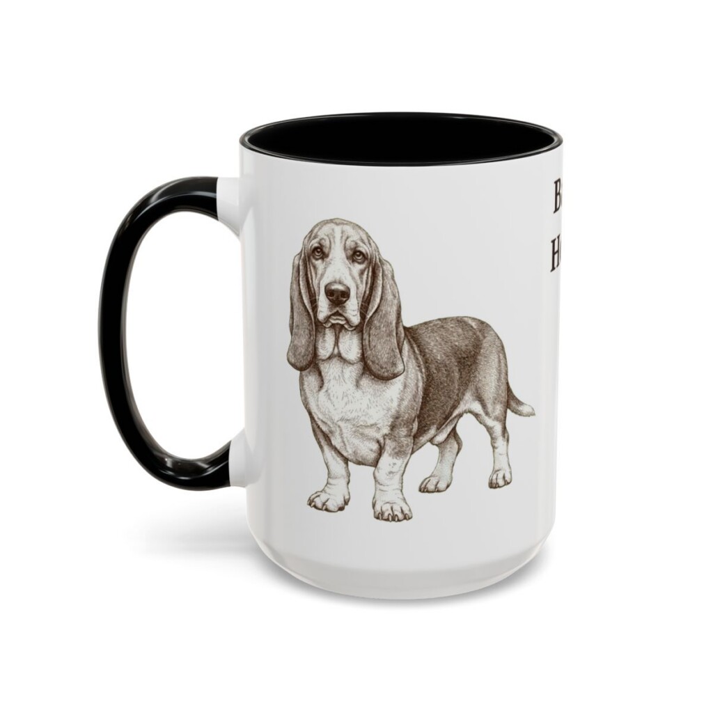 15oz Basset Hound Mug, Black, left side view