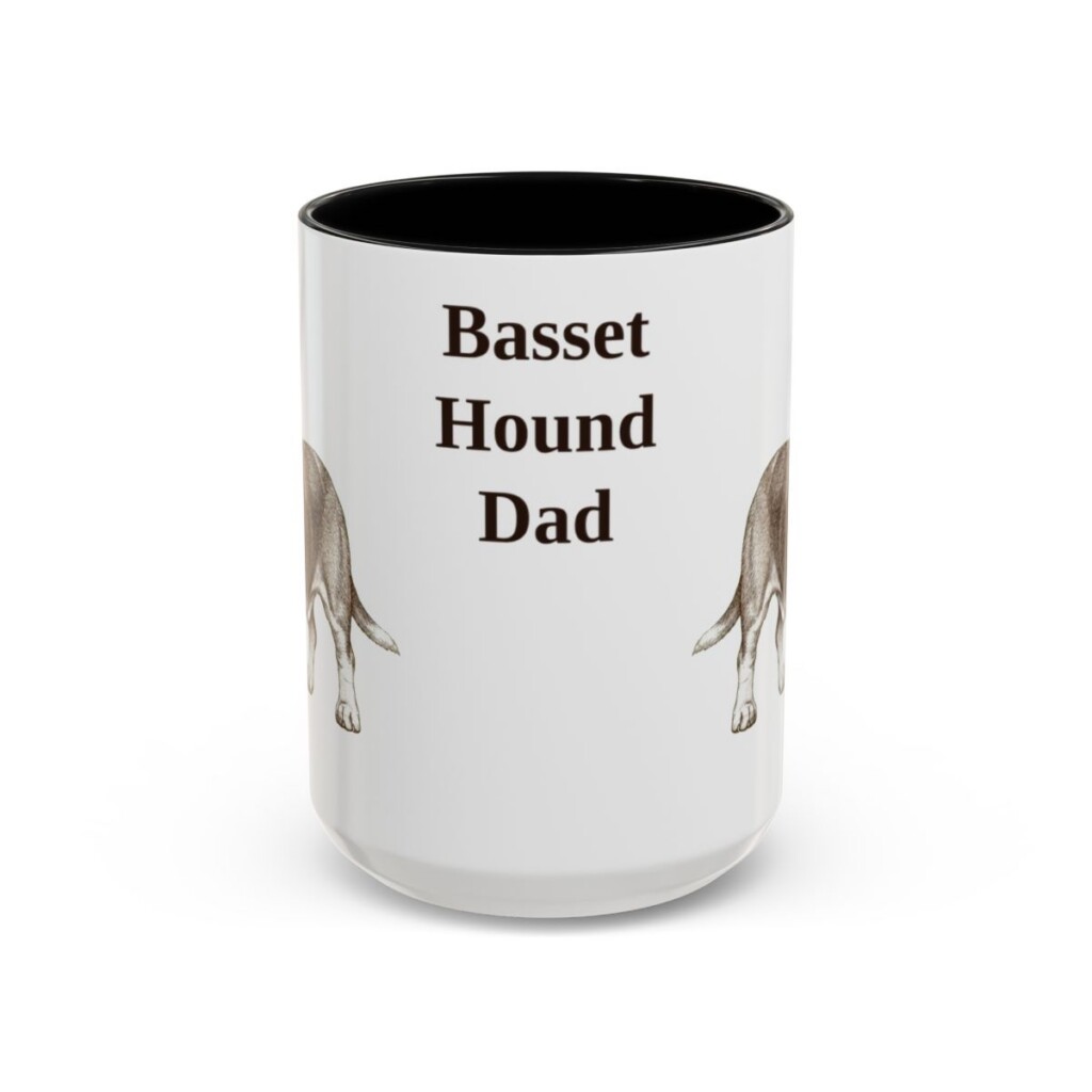 15oz-basset-hound-mug-dad-black-front 15oz Basset Hound Dog Dad Mug, Black, front view