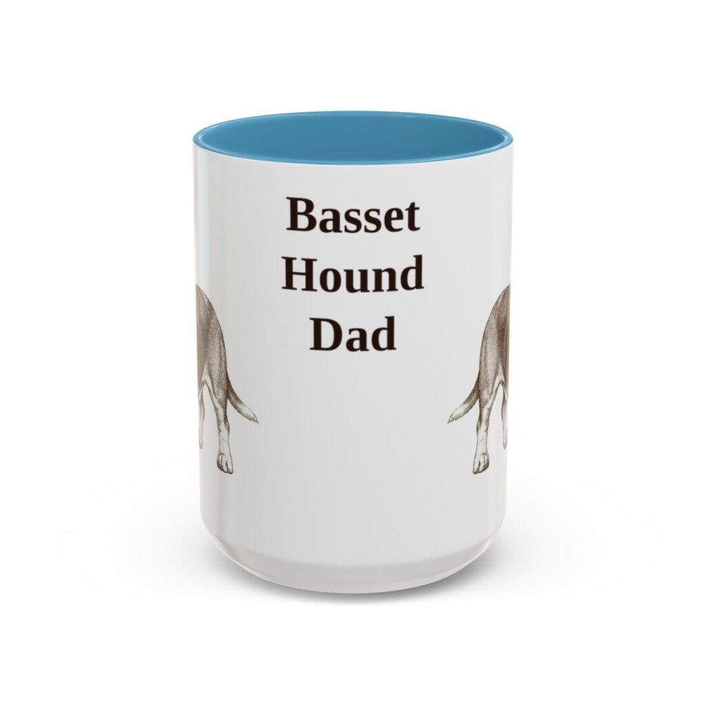 15oz-basset-hound-mug-dad-light-blue 15oz Basset Hound Dog Dad Mug, Light Blue, front view