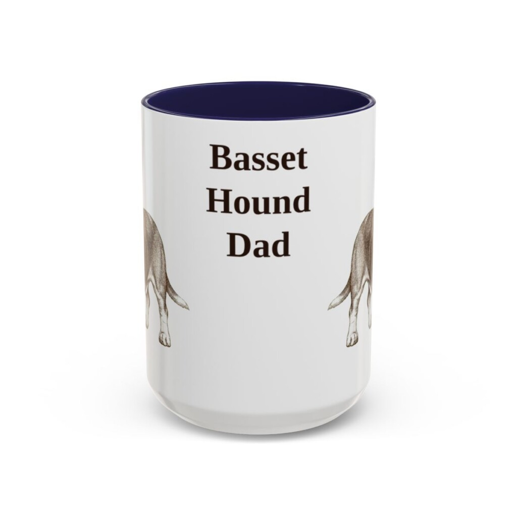 15oz-basset-hound-mug-dad-navy 15oz Basset Hound Dog Dad Mug, Navy, front view