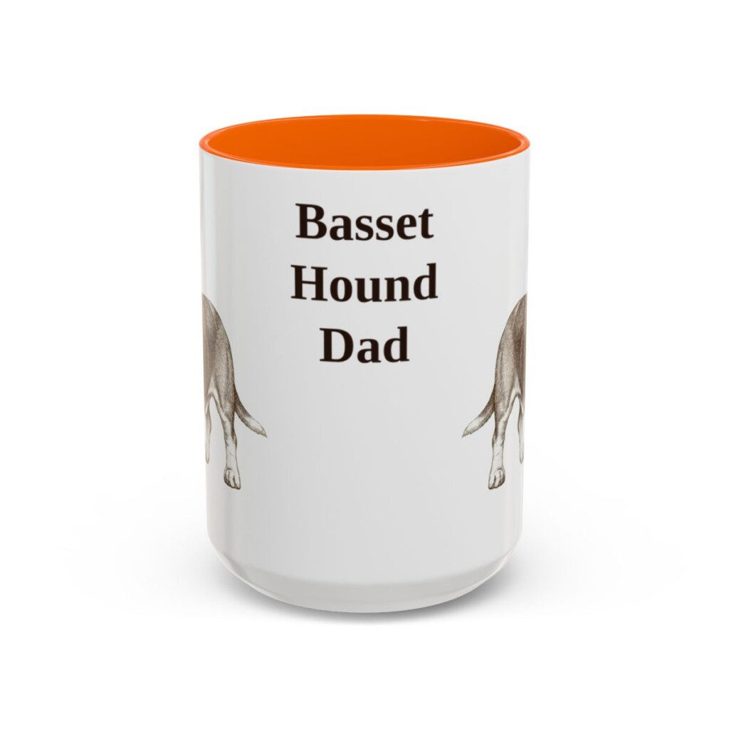 15oz-basset-hound-mug-dad-orange 15oz Basset Hound Dog Dad Mug, Orange, front view