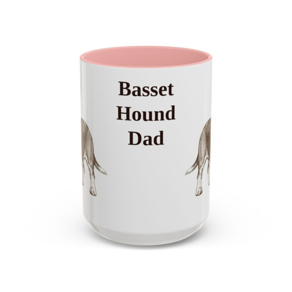 15oz-basset-hound-mug-dad-pink 15oz Basset Hound Dog Dad Mug, Pink, front view