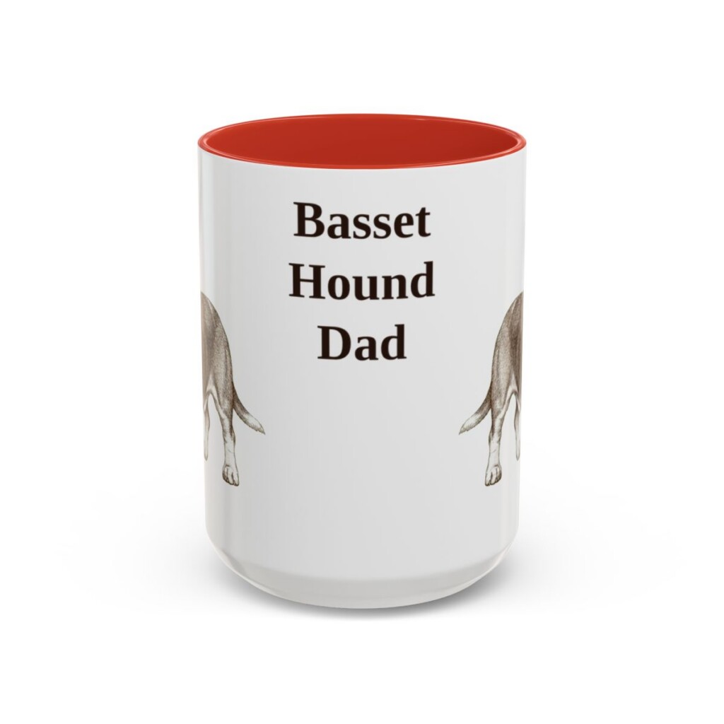 15oz-basset-hound-mug-dad-red 15oz Basset Hound Dog Dad Mug, Red, front view