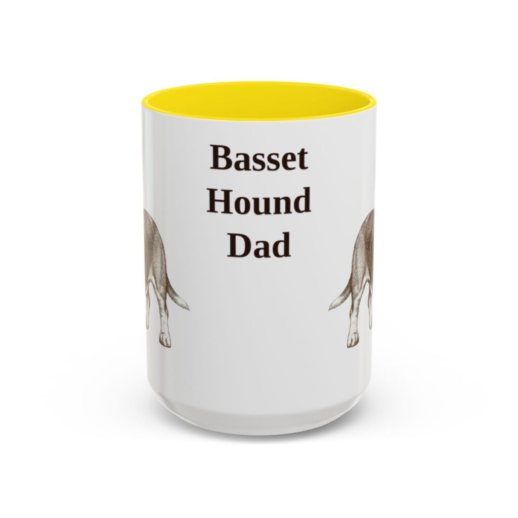15oz-basset-hound-mug-dad-yellow 15oz Basset Hound Dog Dad Mug, Yellow, front view